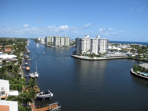 Boca Raton Intracoastal view showing condos and boats