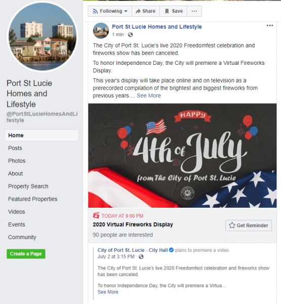 July 4th Virtual Fireworks Celebration Post on Port St Lucie Homes and Lifestyle