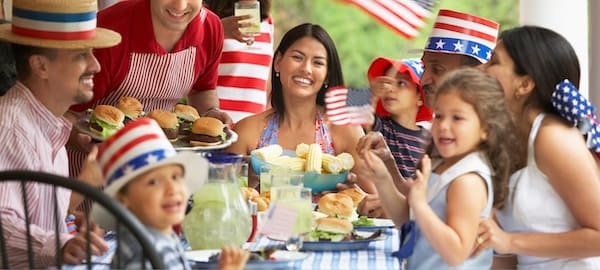 Happy 4th of July Celebration, family at picnic table